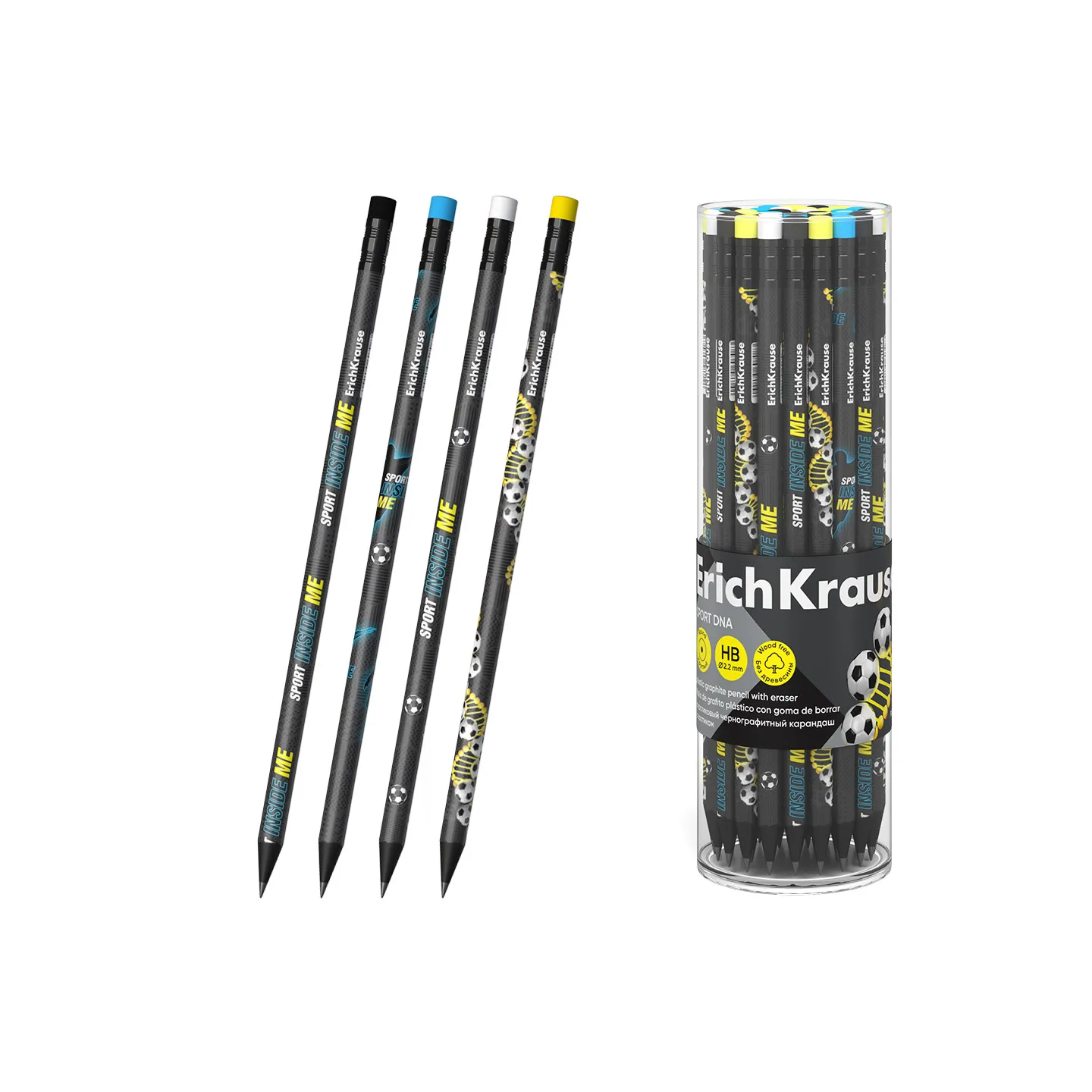 Tubo da 42 Matite HB Rotonde con gomma ErichKrause Sport DNA