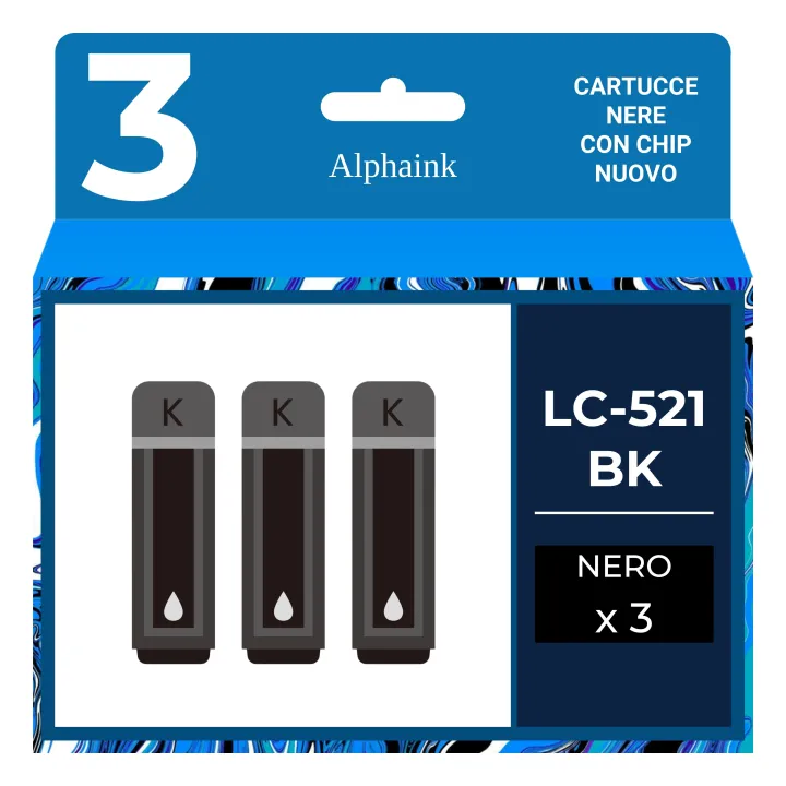 Kit da 3 Cartucce Compatibili Nere per Brother LC-521-BK03