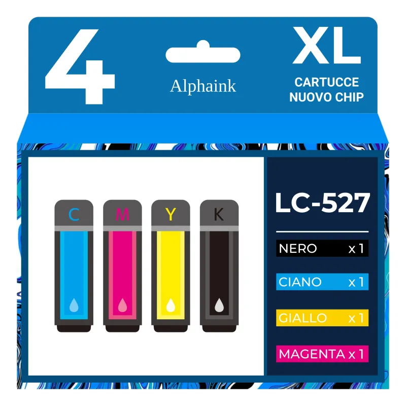 Kit 4 Cartucce Colorate Alta Capacità Compatibili per Brother LC-527XL