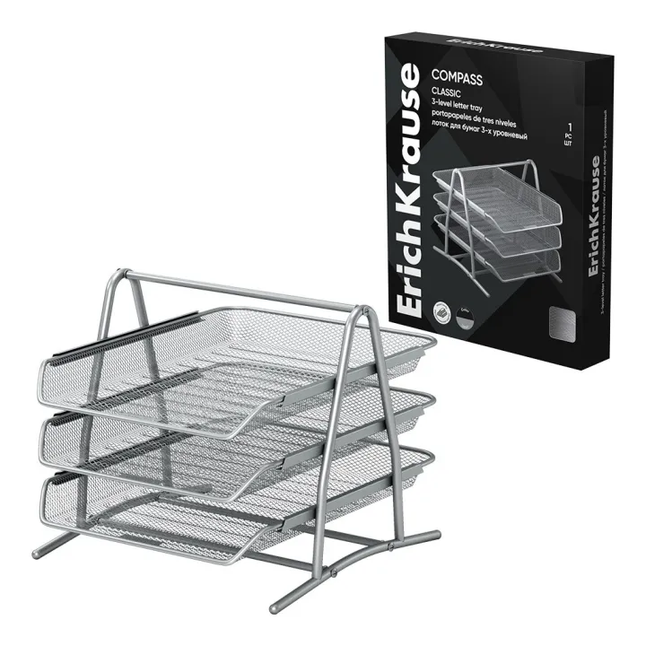 Vassoio Portadocumenti a 3 Ripiani ErichKrause Compass Classic Argento
