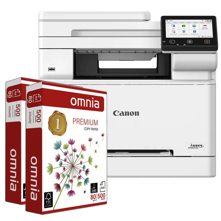Bundle Stampa Canon i-Sensys MF664CDW con 2 Risme Omnia Premium