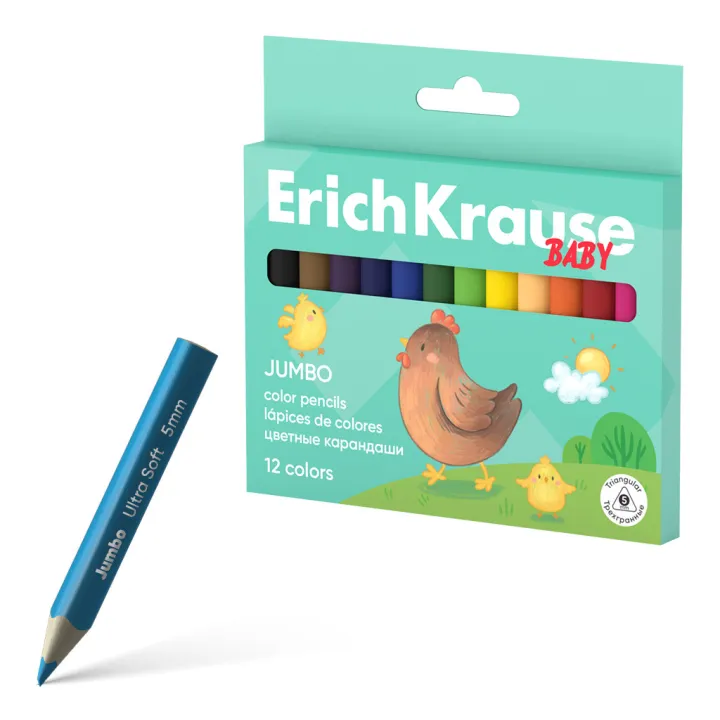 12 Matite Colorate Triangolari ErichKrause Baby Jumbo con Gancio