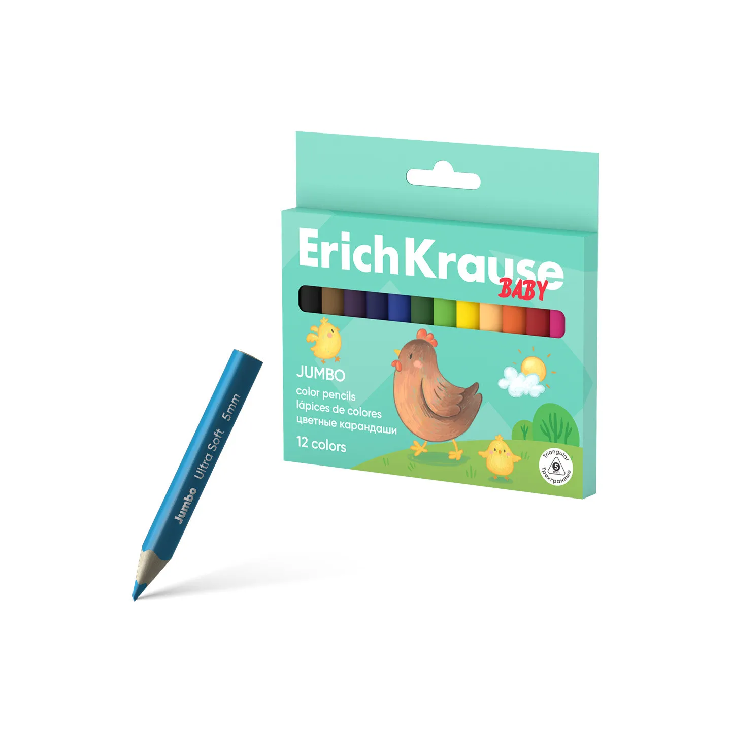 12 Matite Colorate Triangolari ErichKrause Baby Jumbo con Gancio