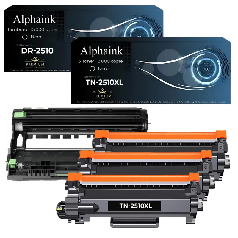 Bundle Tamburo + Toner Compatibile Brother TN-2510XL Nero con Chip