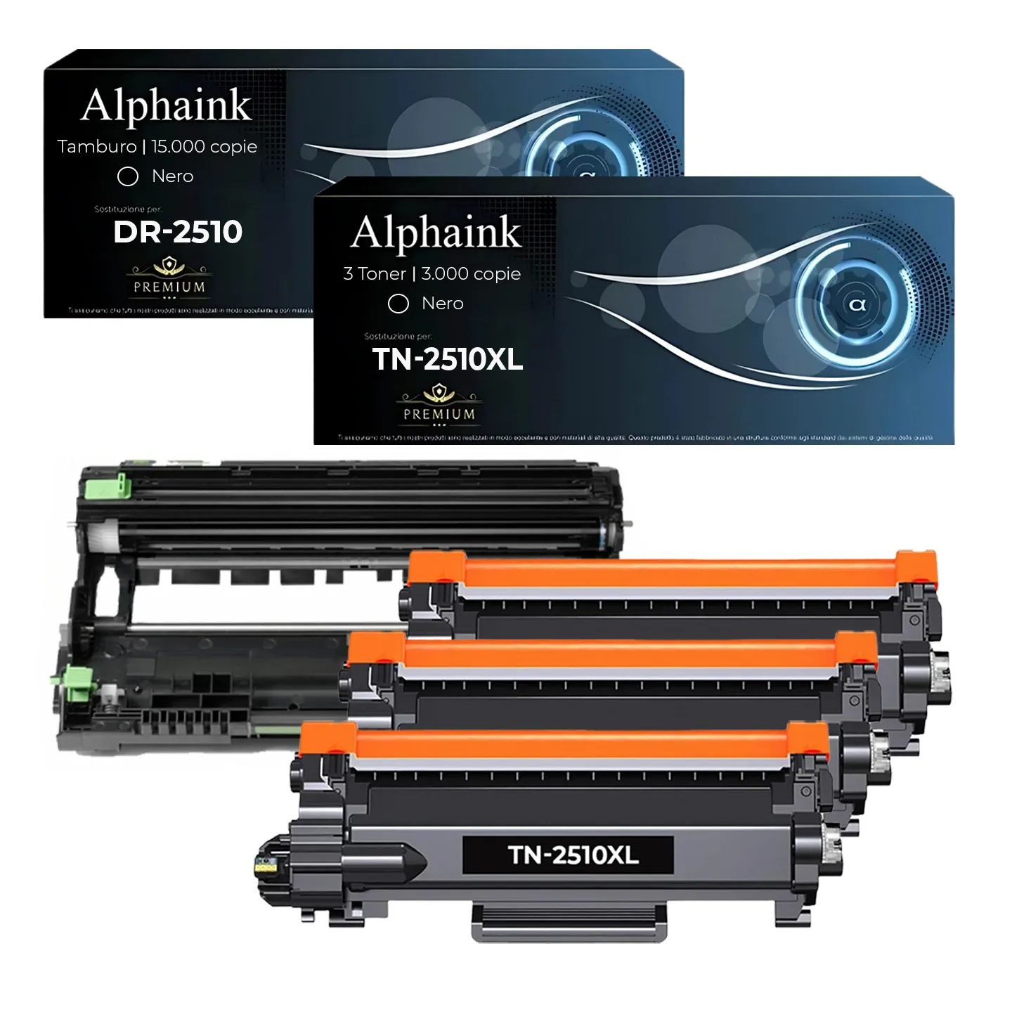 Bundle Tamburo + Toner Compatibile Brother TN-2510XL Nero con Chip