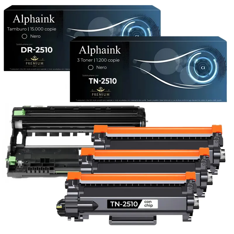 Bundle Tamburo + Toner Compatibile Brother TN-2510 Nero con Chip