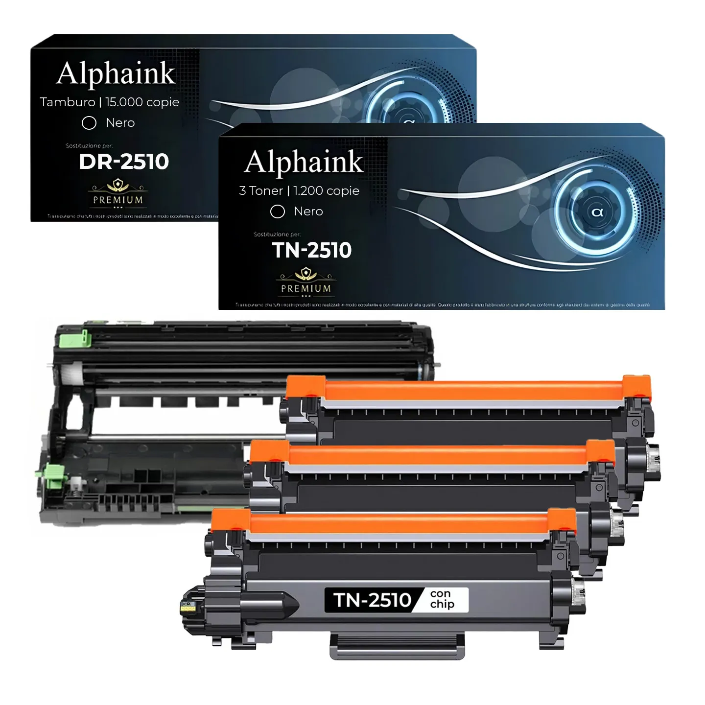 Bundle Tamburo + Toner Compatibile Brother TN-2510 Nero con Chip