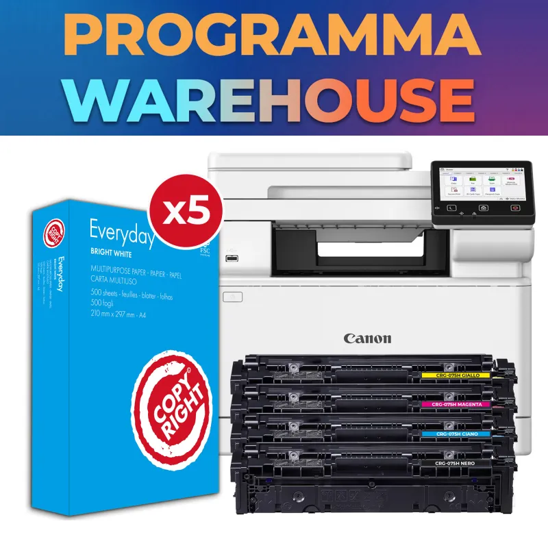 Bundle Warehouse: Stampante Multifunzione Canon i-SENSYS MF664Cdw Laser + 5 Risme Ekman Everyday A4 + Kit 4 Toner Compatibili