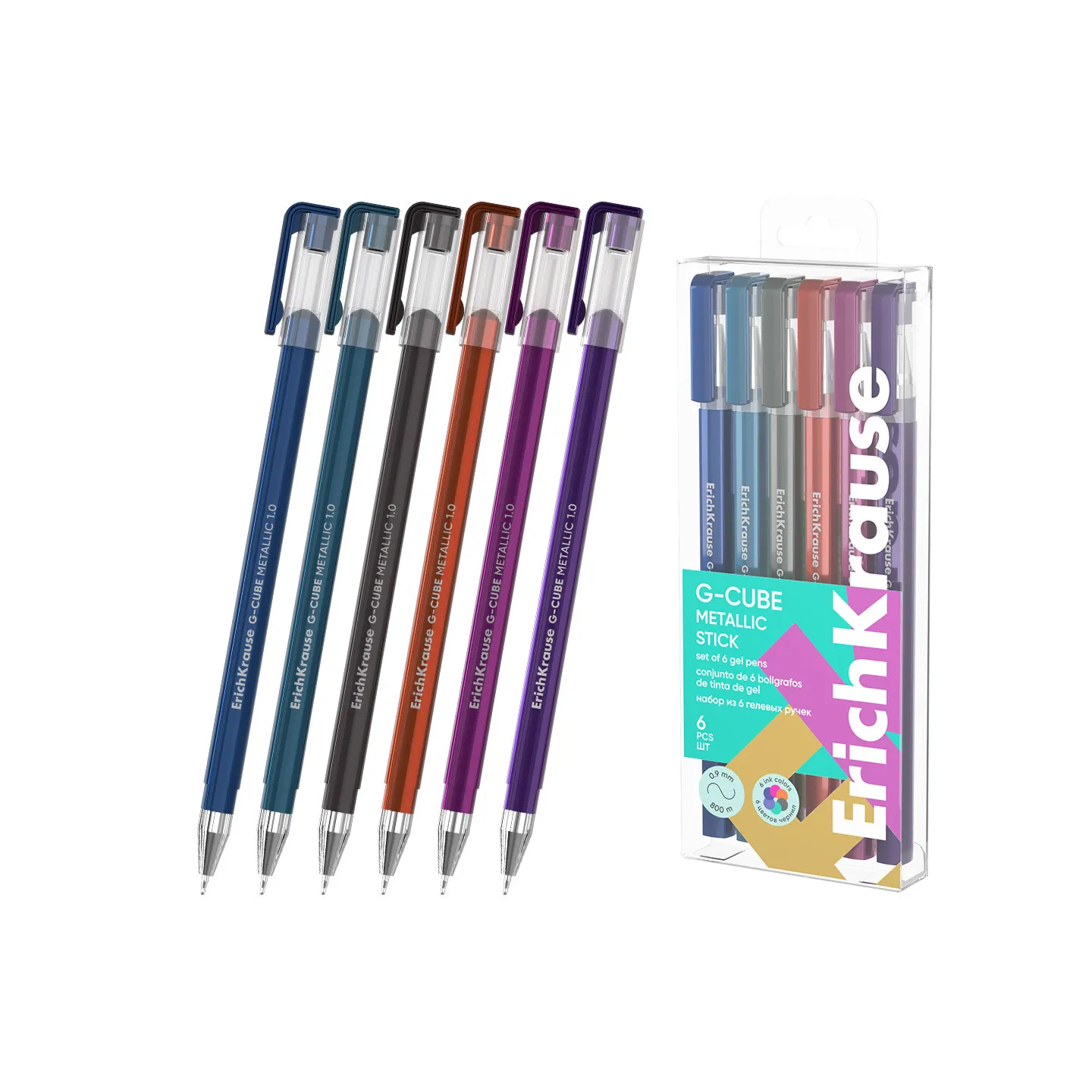 Set 6 Penne a Gel ErichKrause G-Cube Stick Metallic colori assortiti