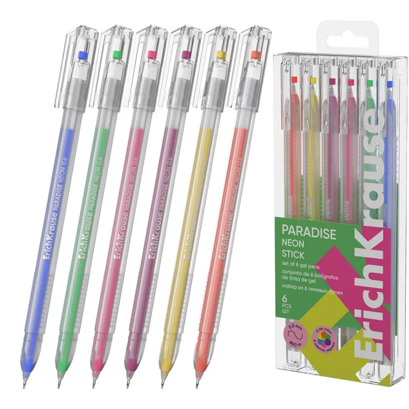 Set 6 Penne a Gel ErichKrause Paradise Stick Neon colori assortiti