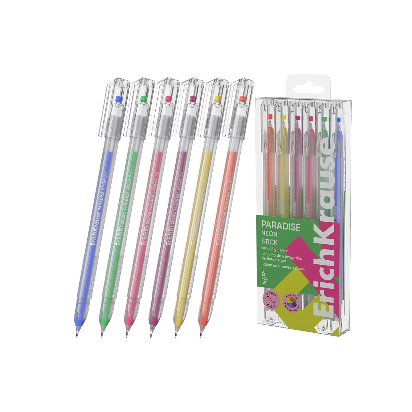 Set 6 Penne a Gel ErichKrause Paradise Stick Neon colori assortiti