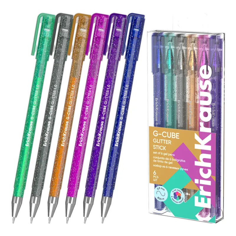 Set 6 Penne a Gel ErichKrause G-CUBE Stick Glitter colori assortiti