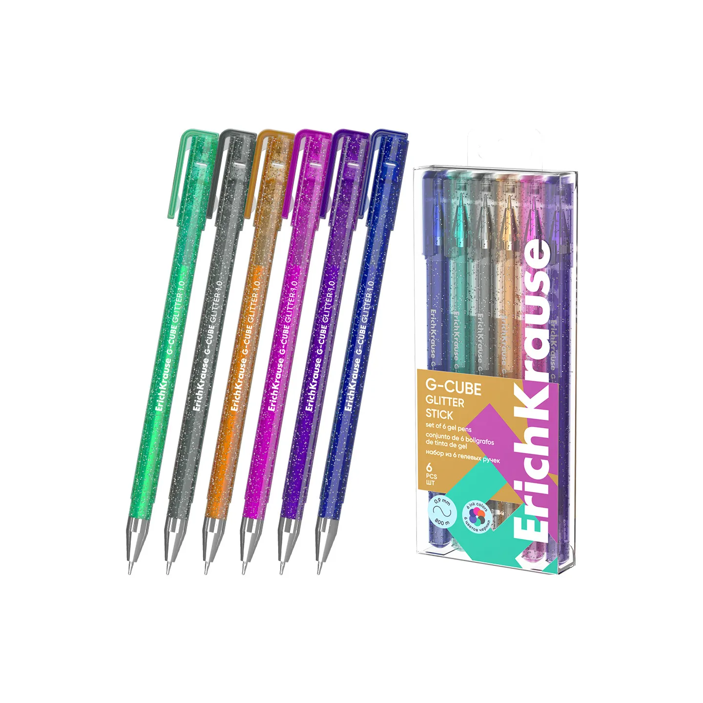 Set 6 Penne a Gel ErichKrause G-CUBE Stick Glitter colori assortiti