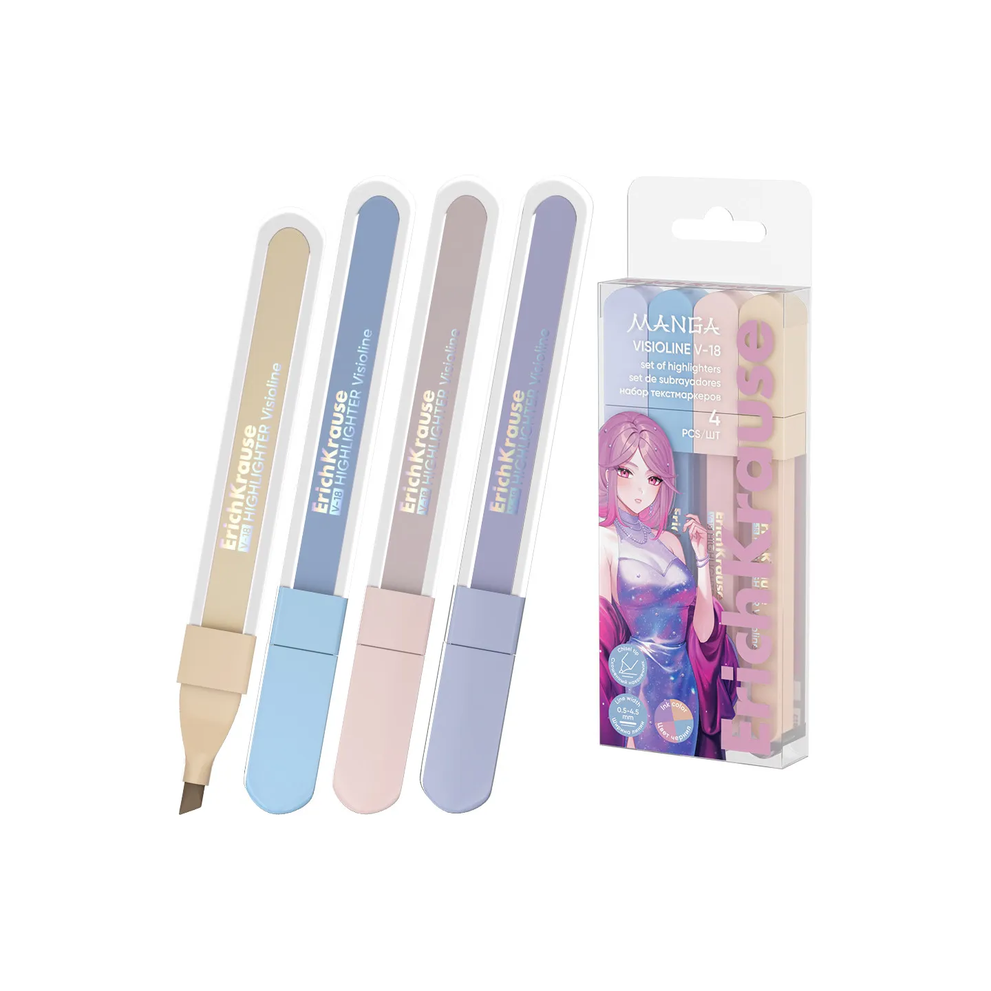 Set 4 Evidenziatori ErichKrause Visioline V-18 Manga assortiti