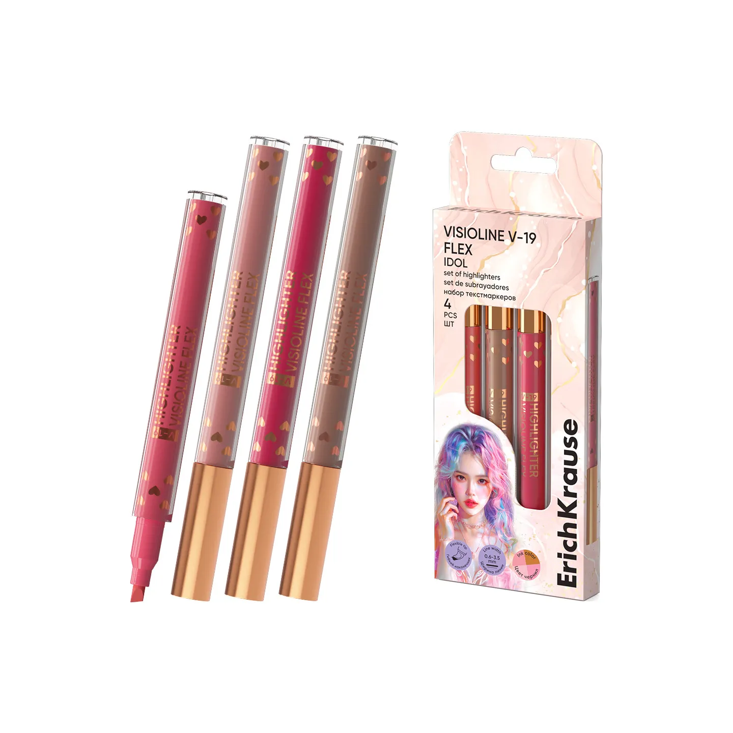 Set 4 Evidenziatori ErichKrause Visioline V-19 Flex Idol Assortiti