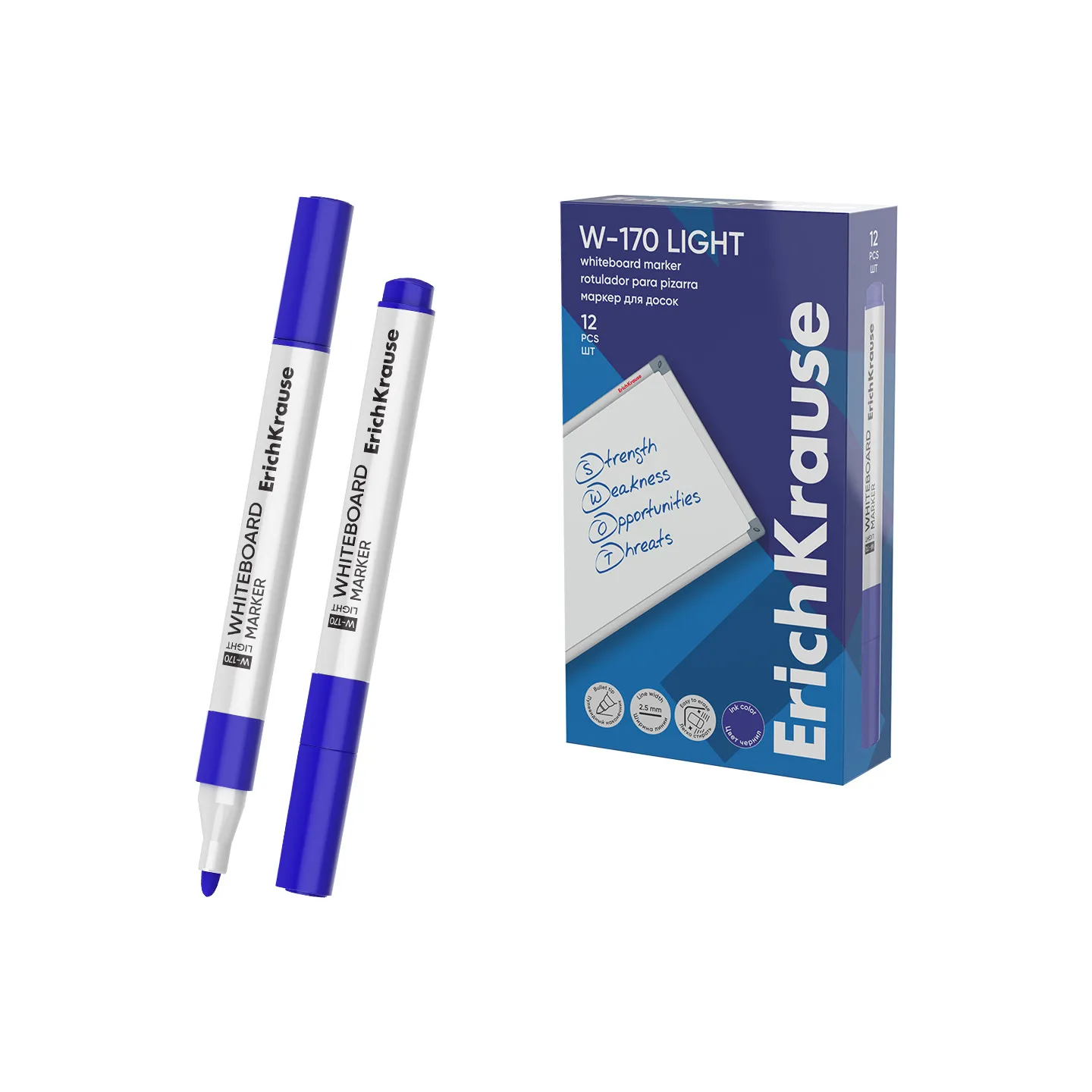 Box 12 Pennarelli Blu Per Lavagna ErichKrause W-170 Light