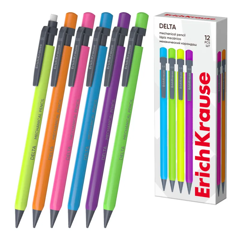 Box da 12 Matite Meccaniche Colorate HB ErichKrause Delta con Gomma