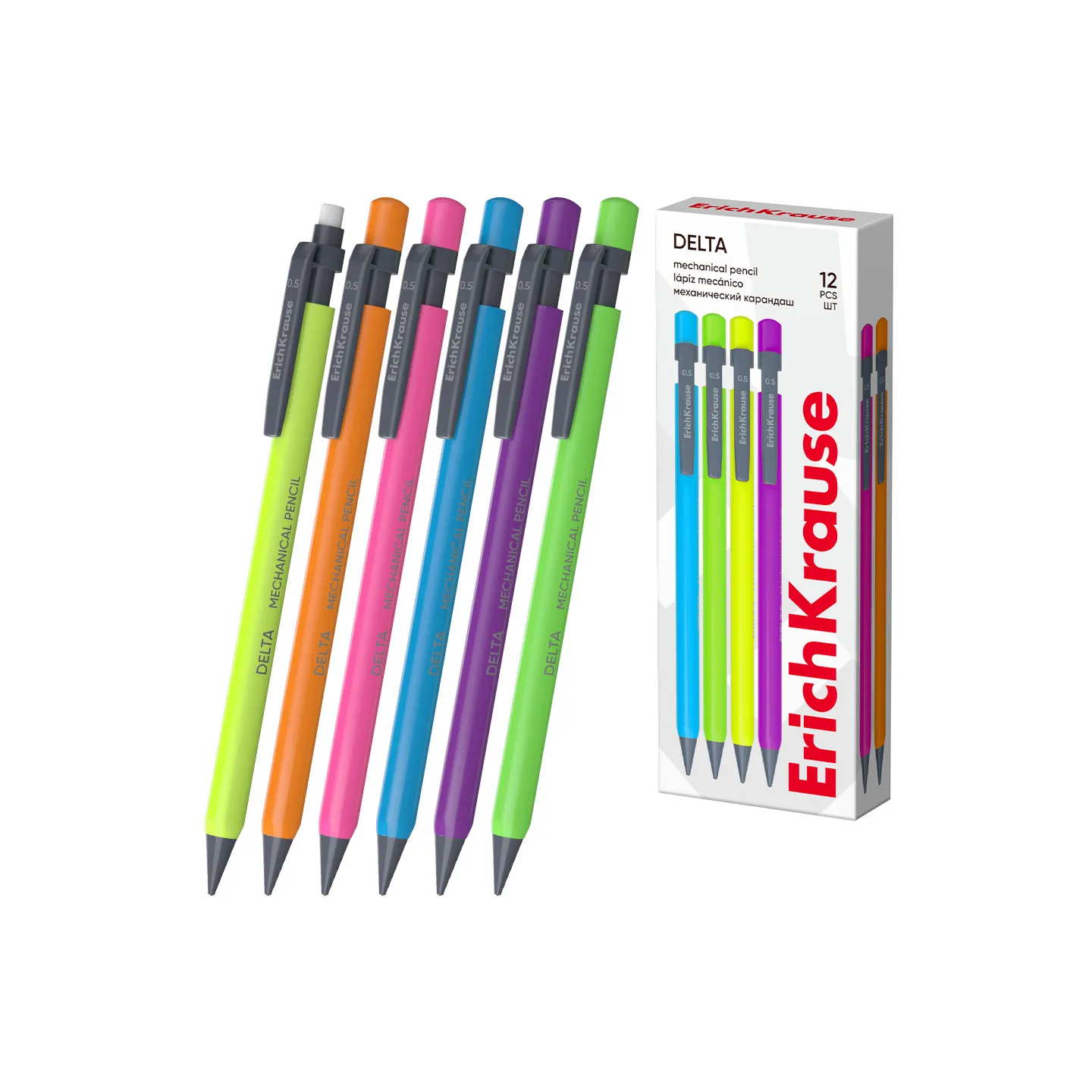 Box da 12 Matite Meccaniche Colorate HB ErichKrause Delta con Gomma
