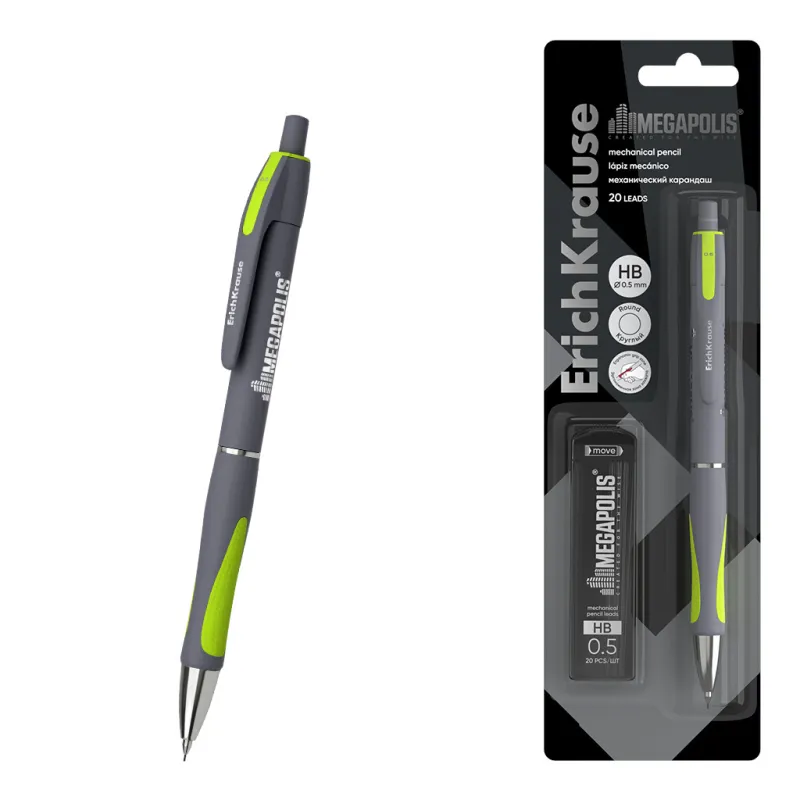 Matita con 20 Mine 0.5mm - Corpo Rotondo, Ergonomico, Colore Neon
