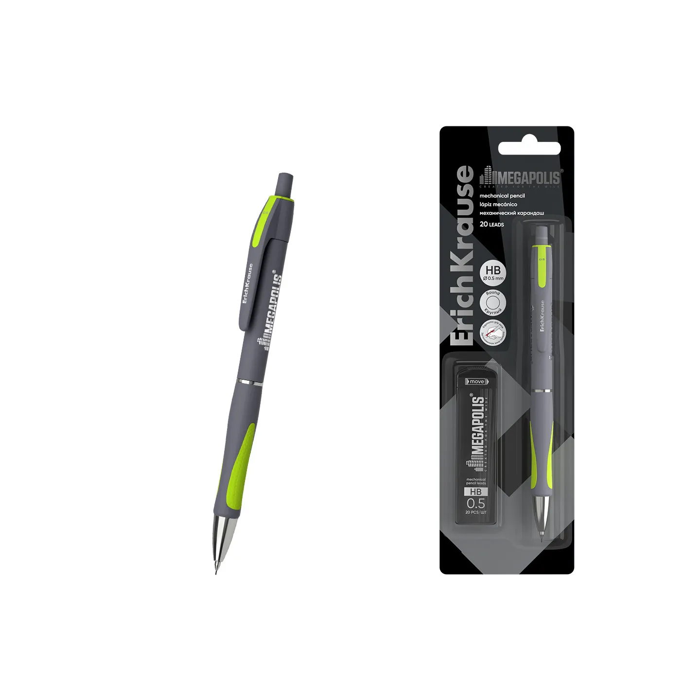 Matita con 20 Mine 0.5mm - Corpo Rotondo, Ergonomico, Colore Neon