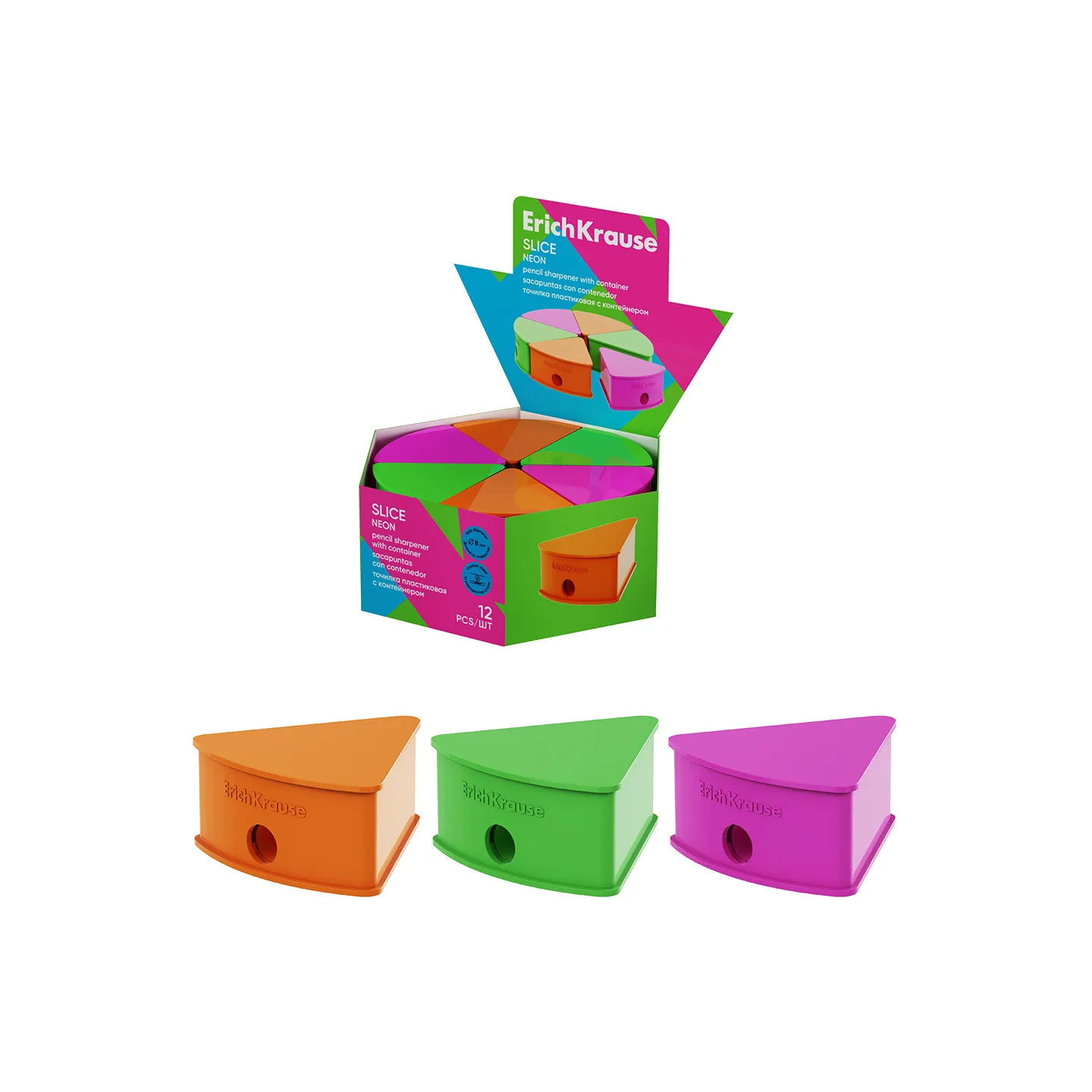 Box da 12 Temperini Slice Neon con Contenitore - Colori Assortiti