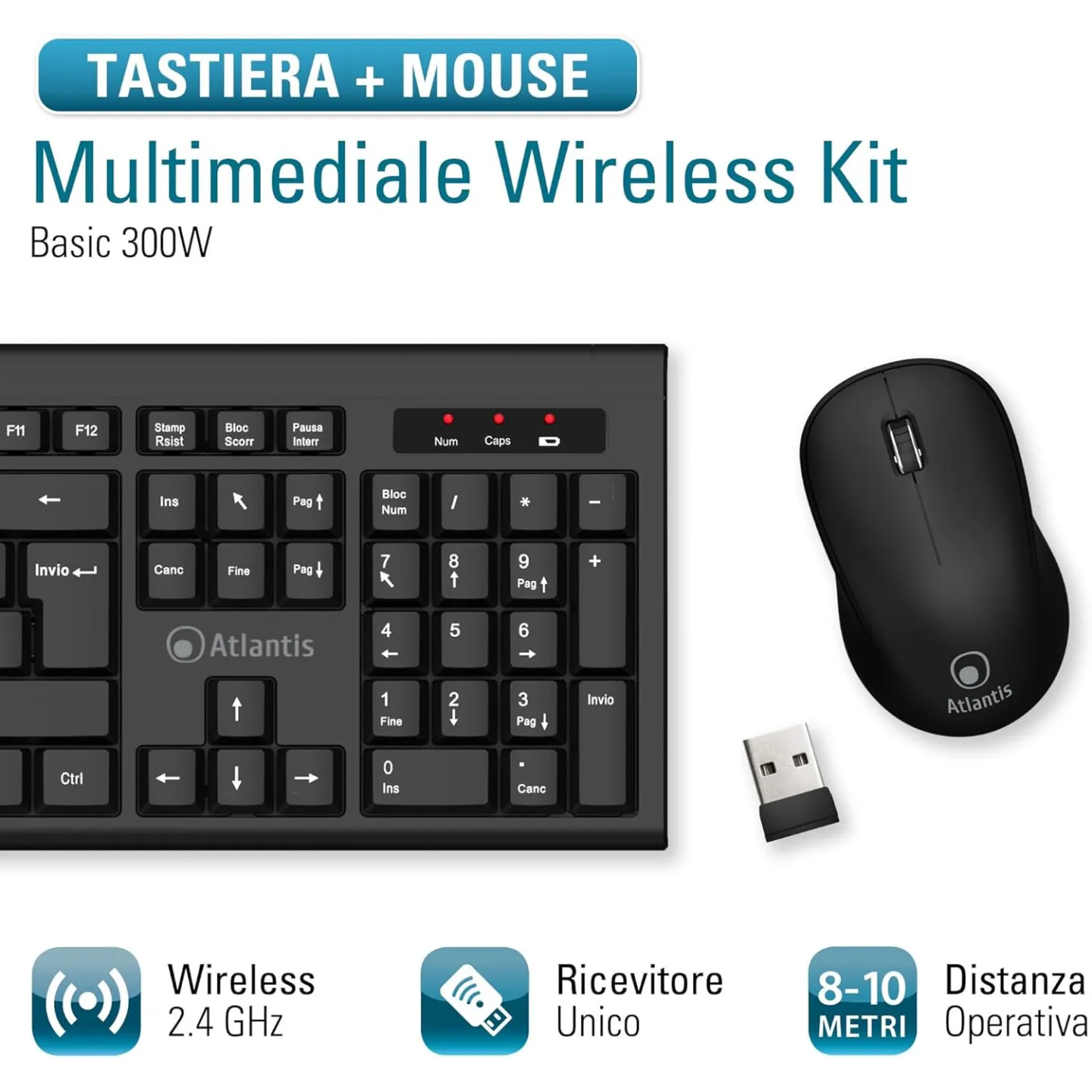 Tastiera e Mouse Cordless Atlantis Land Combo P013-AX280G+M