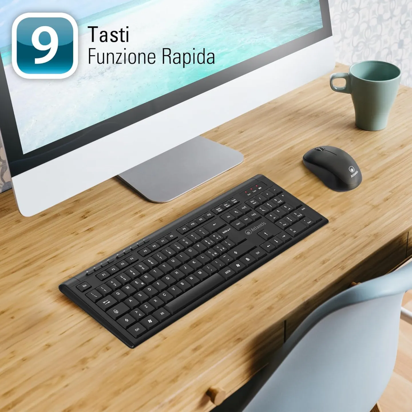 Tastiera e Mouse Cordless Atlantis Land Combo P013-AX280G+M