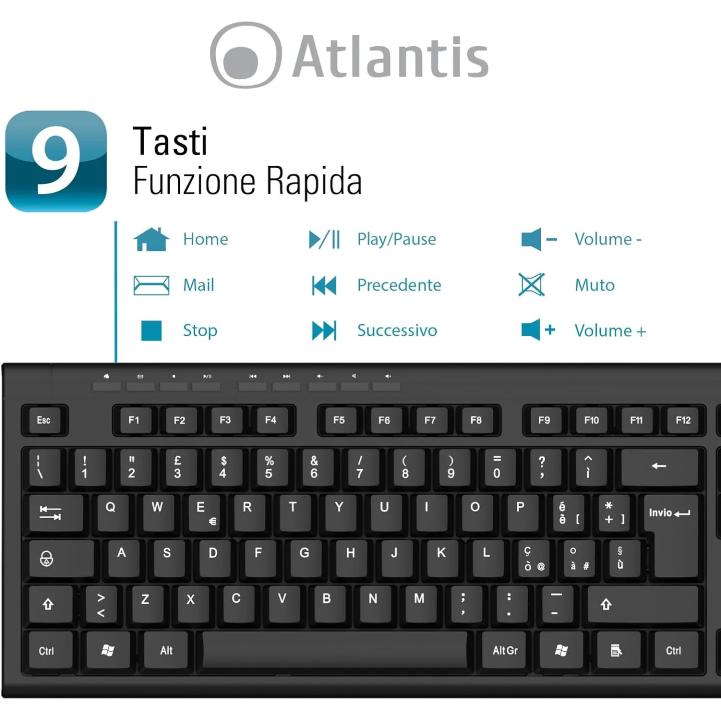 Tastiera e Mouse Cordless Atlantis Land Combo P013-AX280G+M