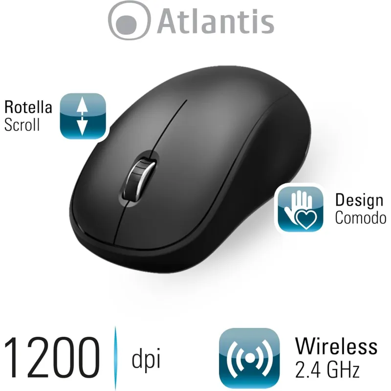 Tastiera e Mouse Cordless Atlantis Land Combo P013-AX280G+M