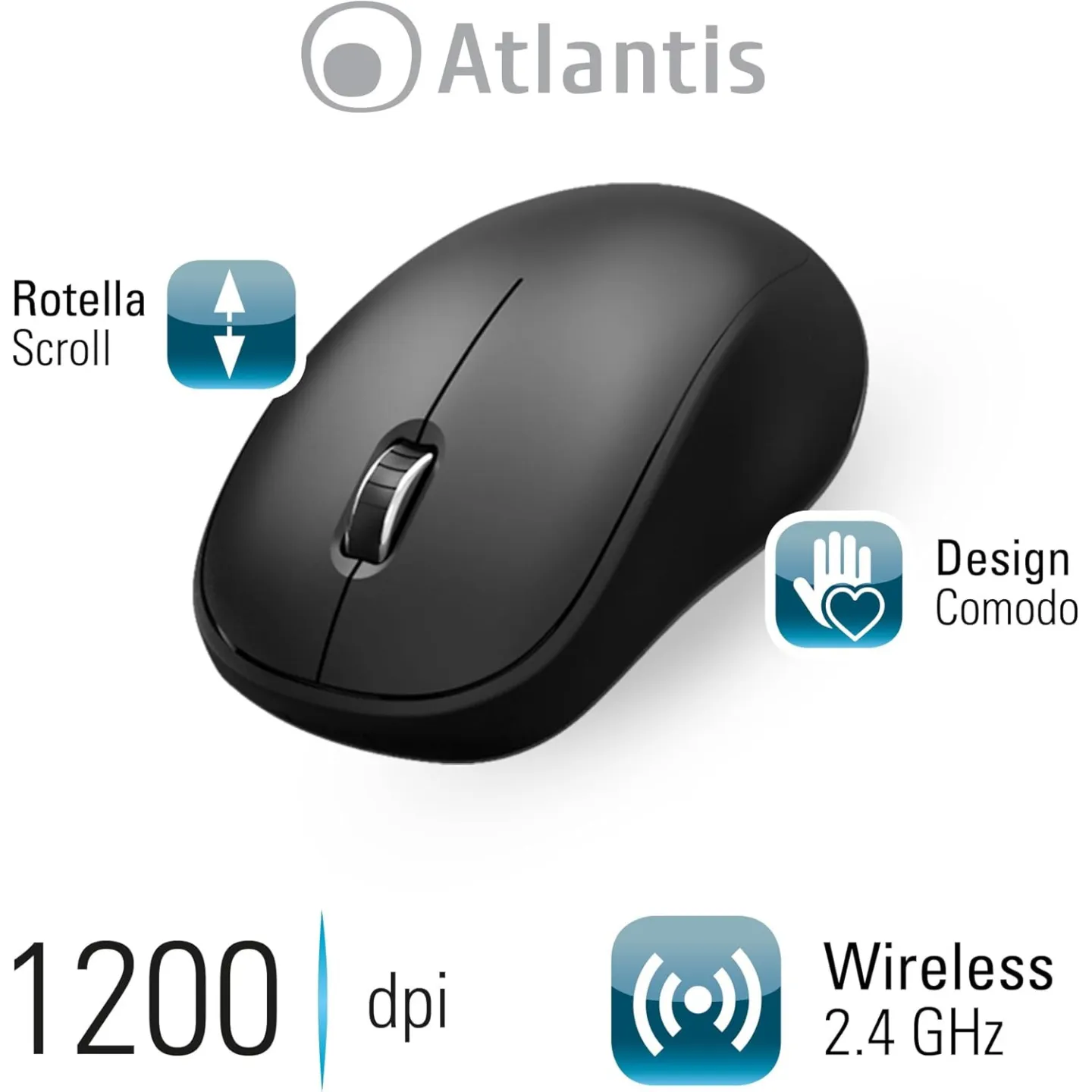 Tastiera e Mouse Cordless Atlantis Land Combo P013-AX280G+M