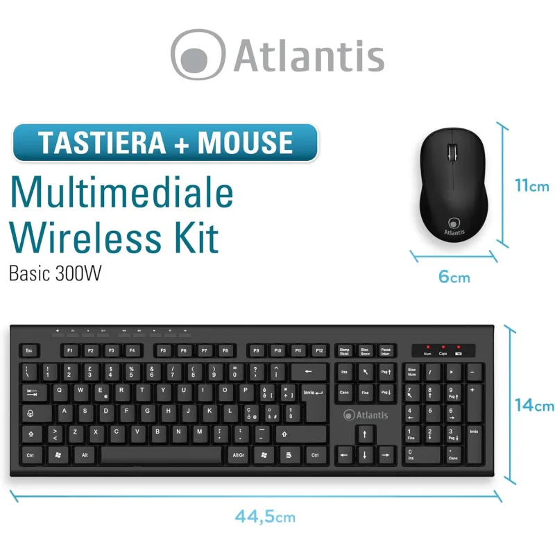 Tastiera e Mouse Cordless Atlantis Land Combo P013-AX280G+M