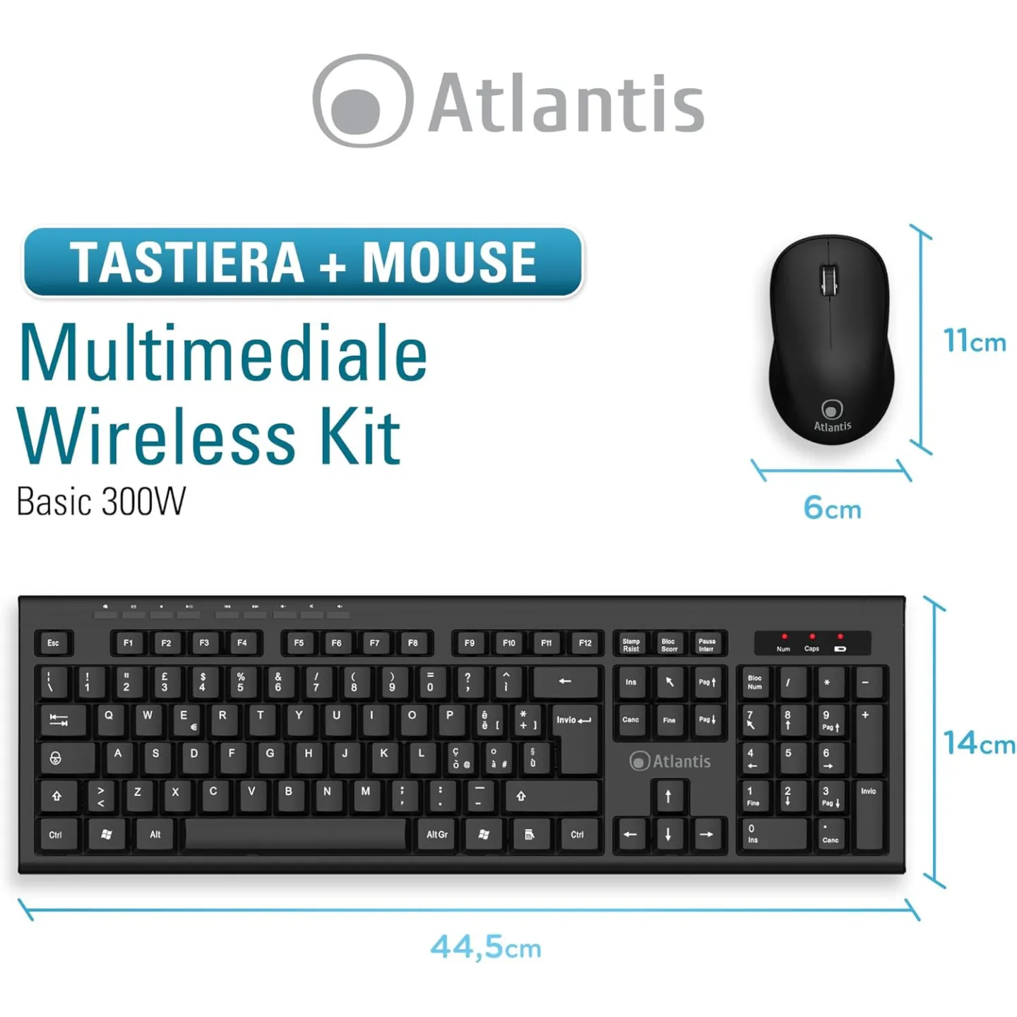 Tastiera e Mouse Cordless Atlantis Land Combo P013-AX280G+M