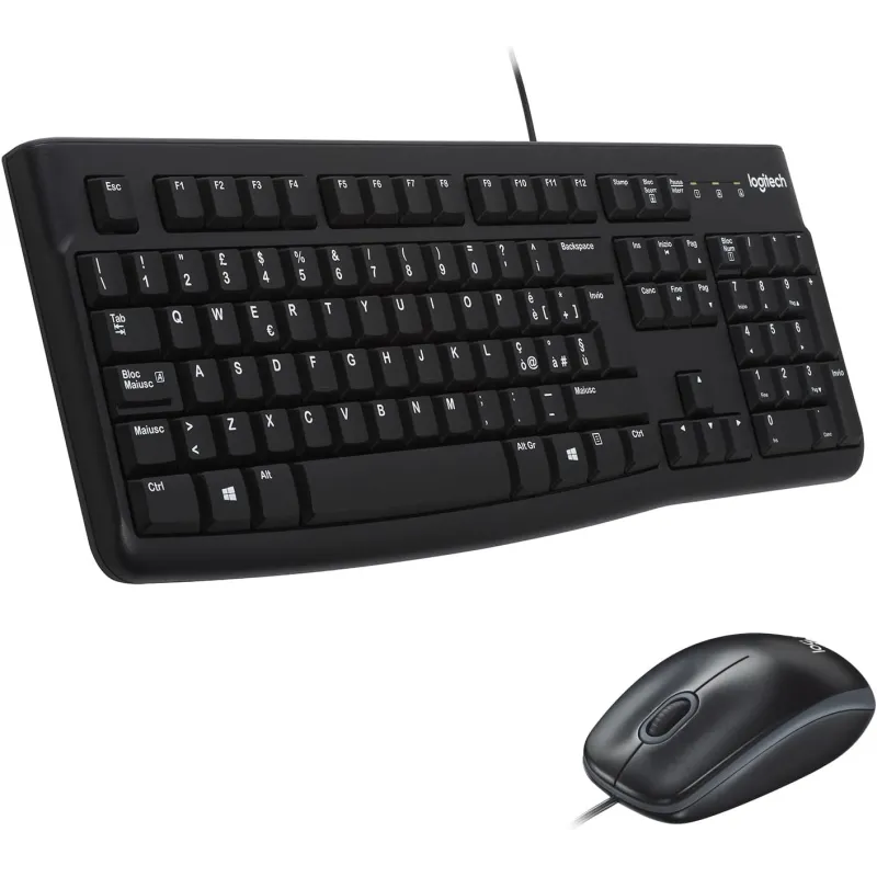 Combo Tastiera e Mouse Kit Logitech MK120 Con Cavo SUB Plug-And-Play Nero