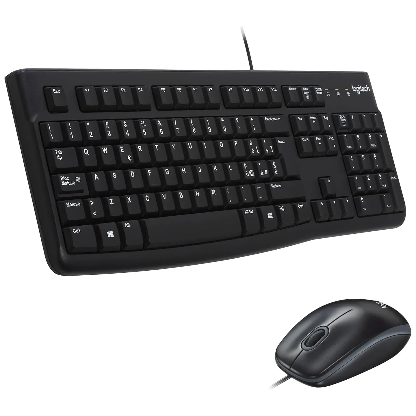 Combo Tastiera e Mouse Kit Logitech MK120 Con Cavo SUB Plug-And-Play Nero