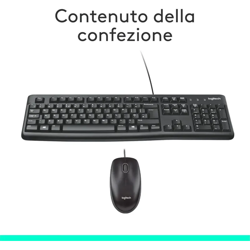Combo Tastiera e Mouse Kit Logitech MK120 Con Cavo SUB Plug-And-Play Nero