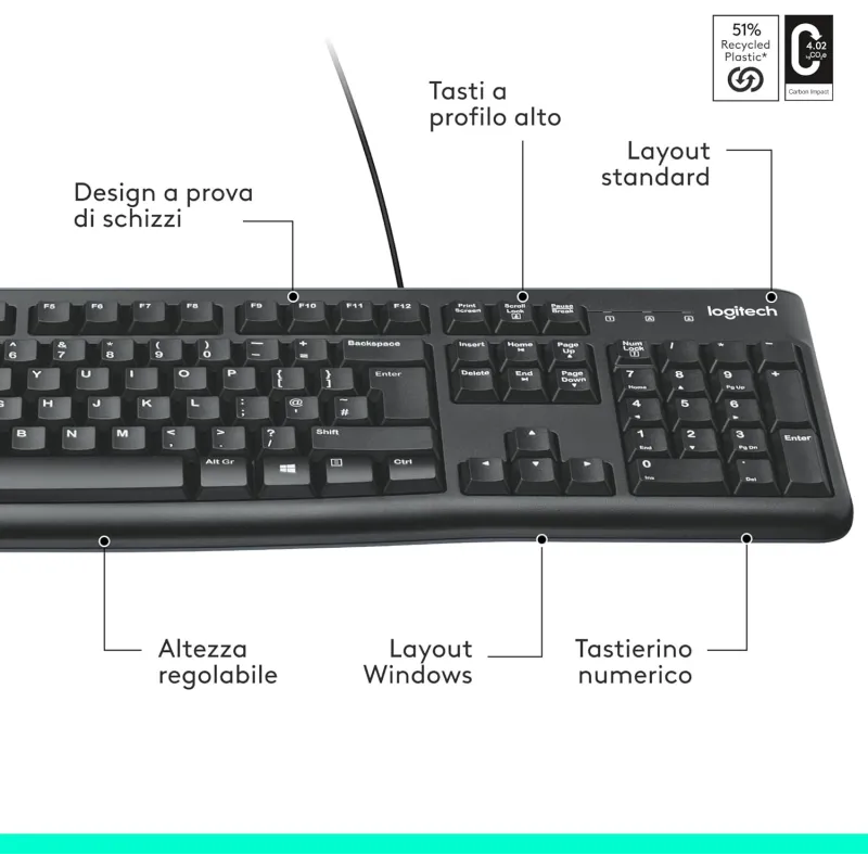 Tastiera Logitech K120 Con Cavo Plug-and-Play Nera