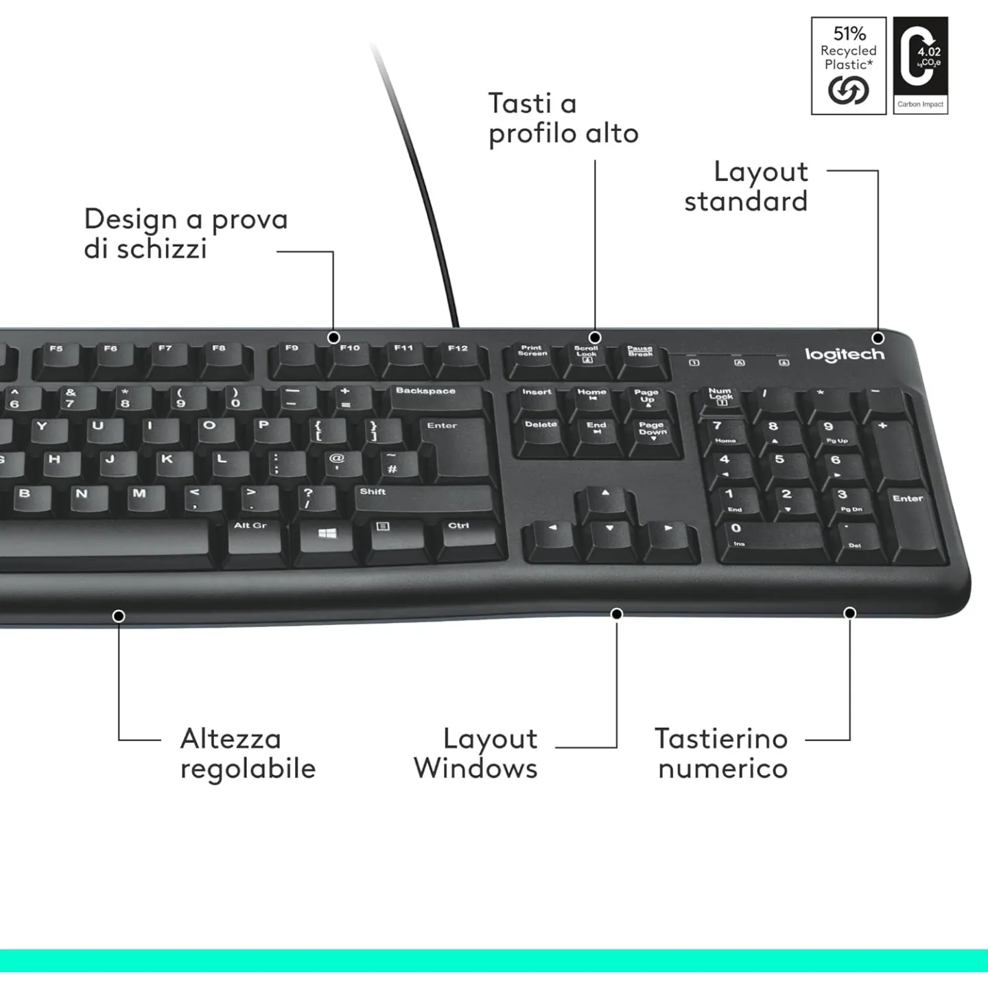 Tastiera Logitech K120 Con Cavo Plug-and-Play Nera