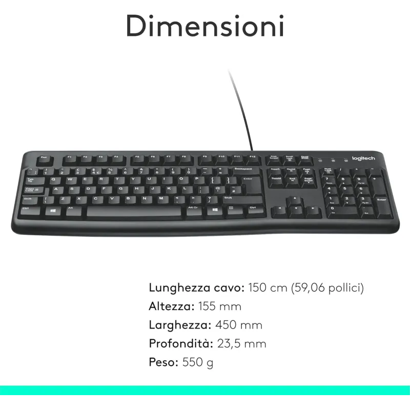 Tastiera Logitech K120 Con Cavo Plug-and-Play Nera
