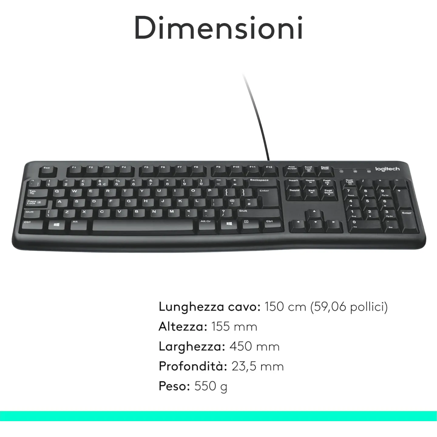 Tastiera Logitech K120 Con Cavo Plug-and-Play Nera
