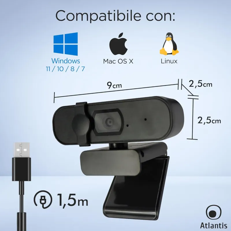 Webcam 2K Atlantis P015-U965HD Full HD 5 Mpixel 2560x1944 30 fps