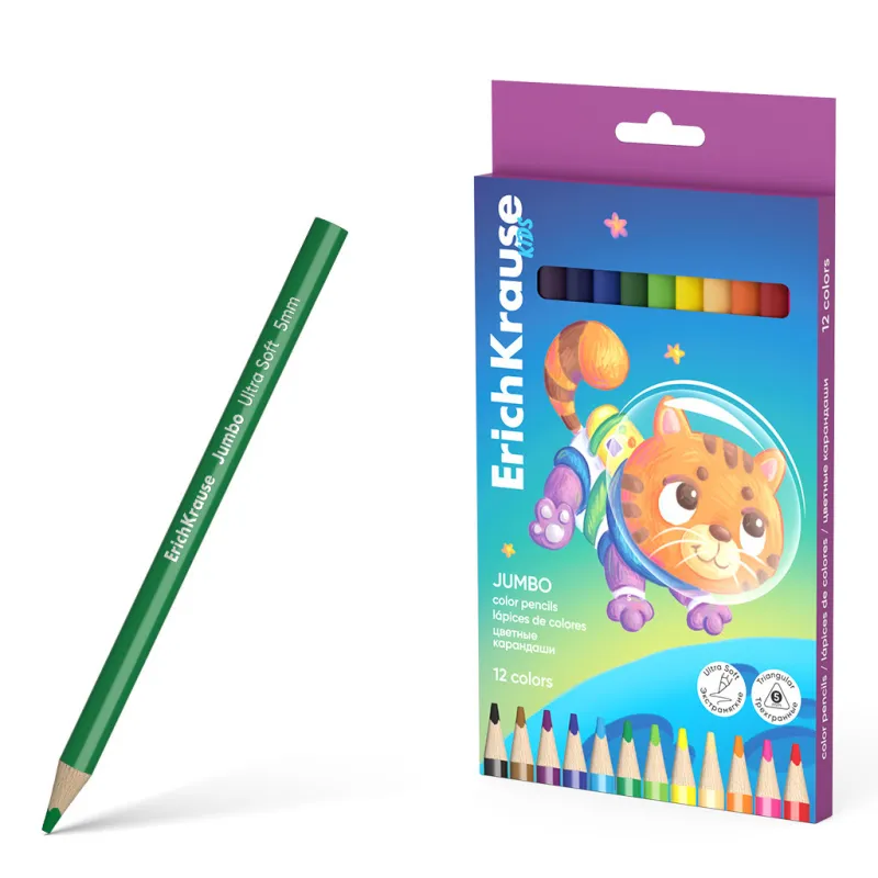 Matite Colorate Rotonde ErichKrause Kids Jumbo Space Animals da 5 mm