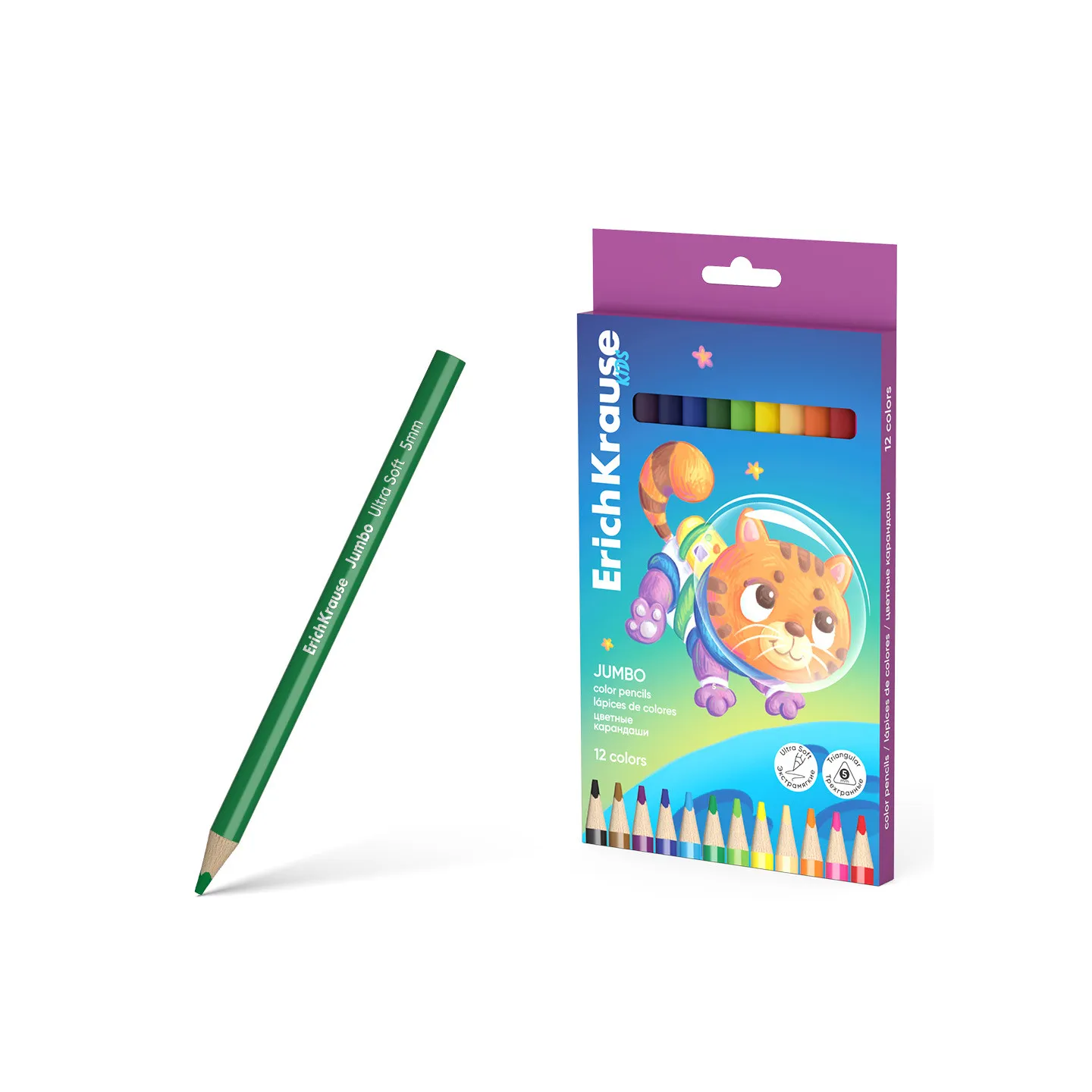 Matite Colorate Rotonde ErichKrause Kids Jumbo Space Animals da 5 mm