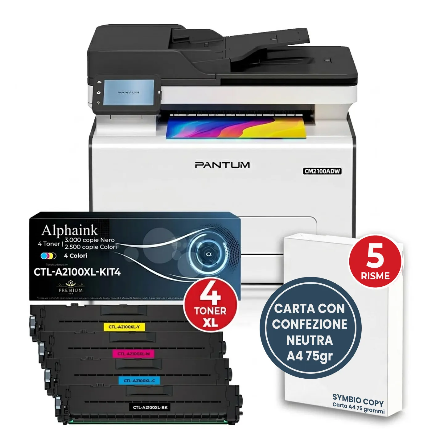 BUNDLE ALL INCLUSIVE Pantum CM2100ADW Multifunzione a Colori