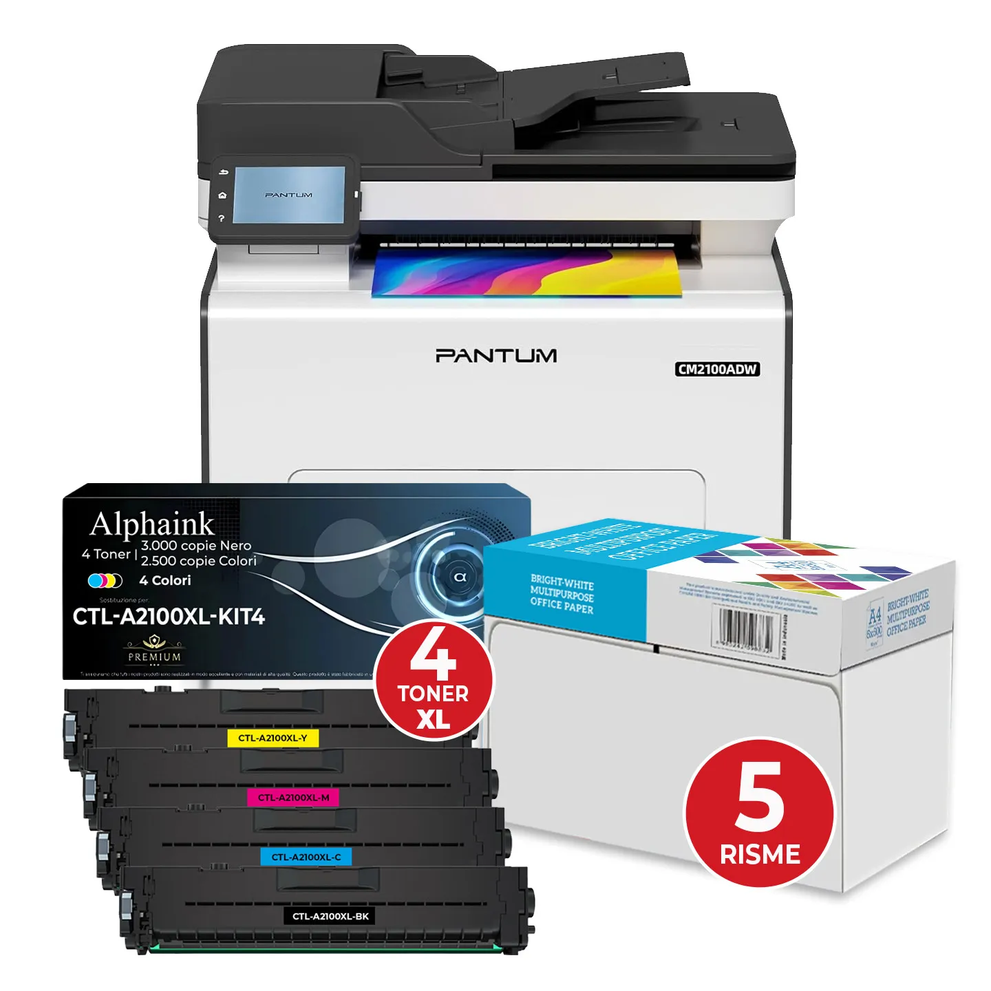 BUNDLE ALL INCLUSIVE Pantum CM2100ADW Multifunzione a Colori