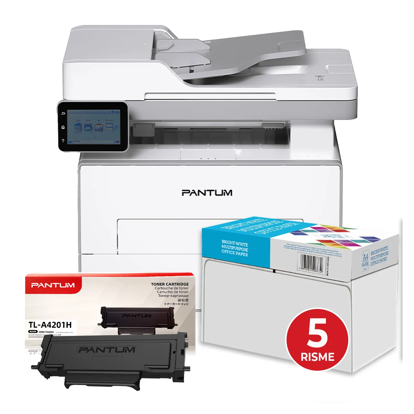 Bundle ALL INCLUSIVE PANTUM BM4300ADW, Toner Originale e 5 Risme