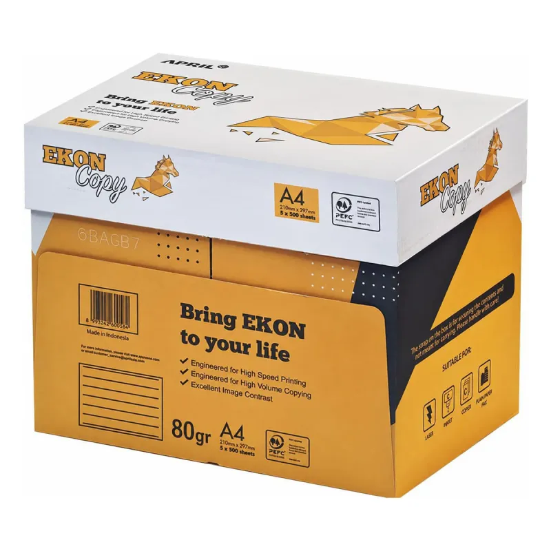 EKON Carta A4 80gr – 5 Risme da 500 Fogli