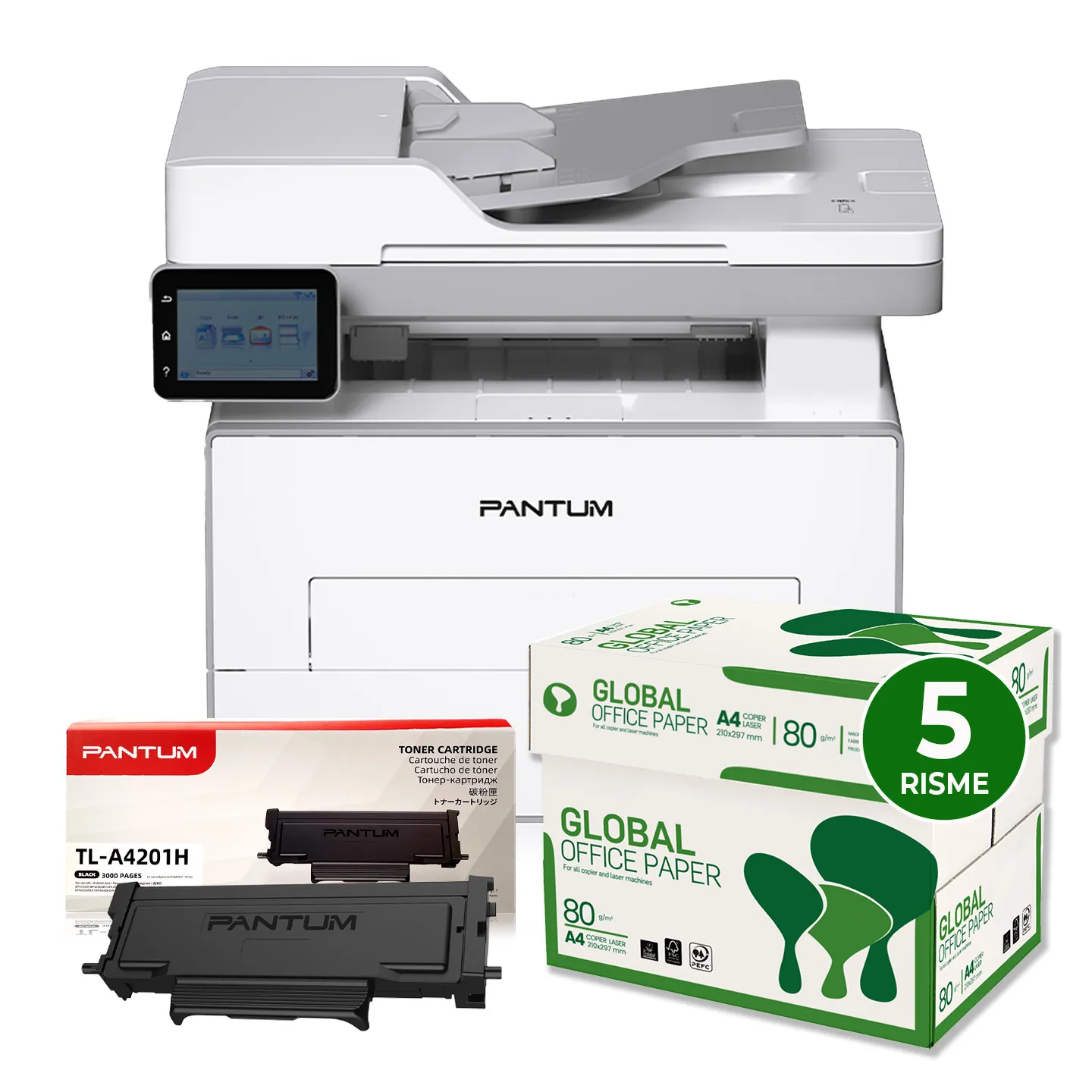 Bundle ALL INCLUSIVE PANTUM BM4300ADW, Toner Originale e 5 Risme