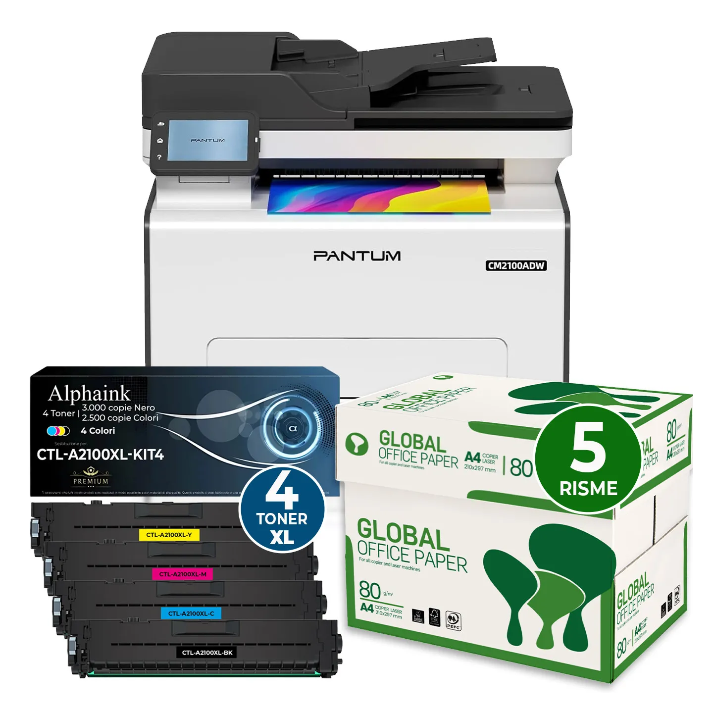 BUNDLE ALL INCLUSIVE Pantum CM2100ADW Multifunzione a Colori