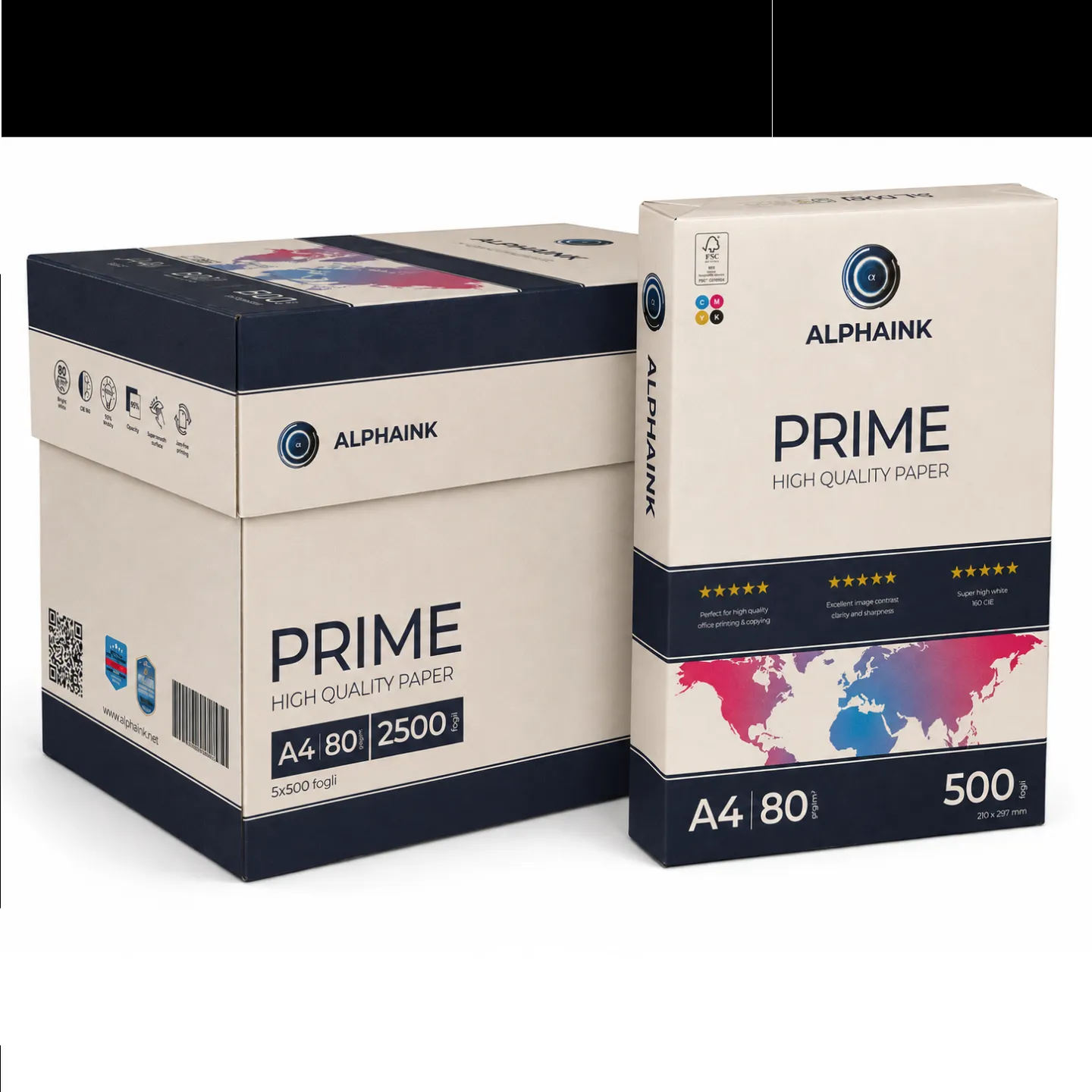 Pacco da 5 Risme Carta A4 80 gr Alphaink Prime