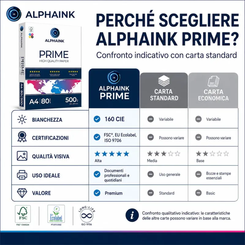 Pacco da 5 Risme Carta A4 80 gr Alphaink Prime